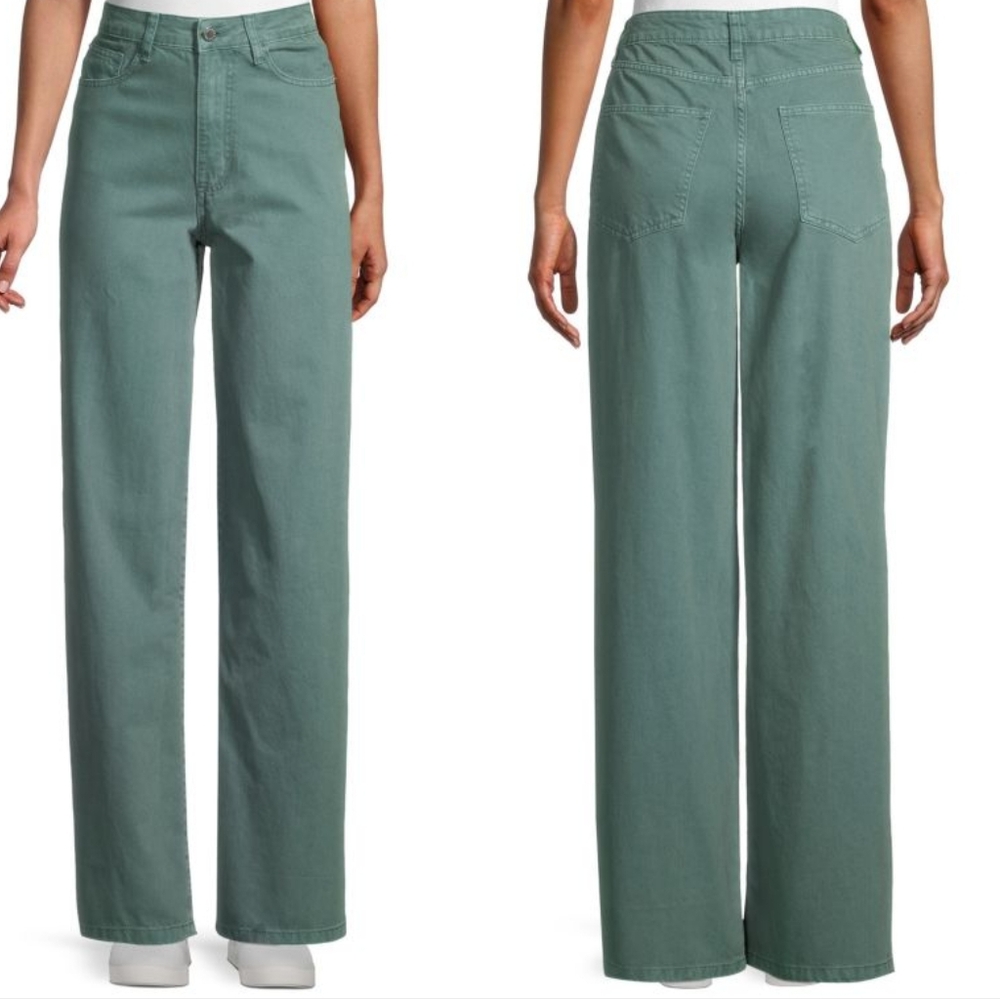 WeWoreWhat High-Rise Wide-Leg Jeans in Sage Green, Relaxed Fit, Sz 28, EUC!